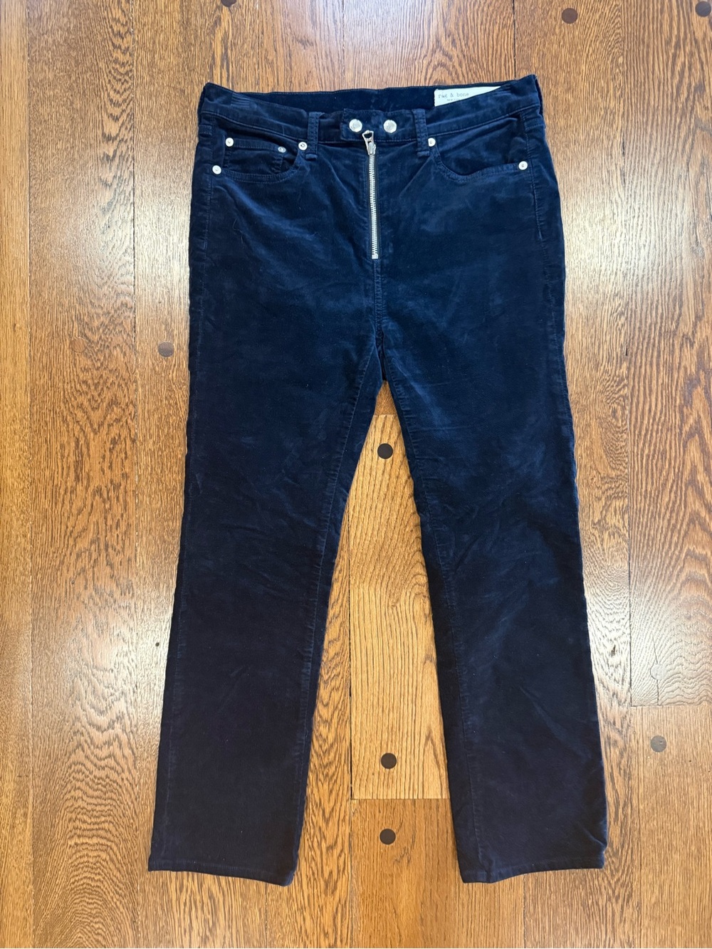 Rag & Bone Navy Velvet Exposed Zip Pants Size 29